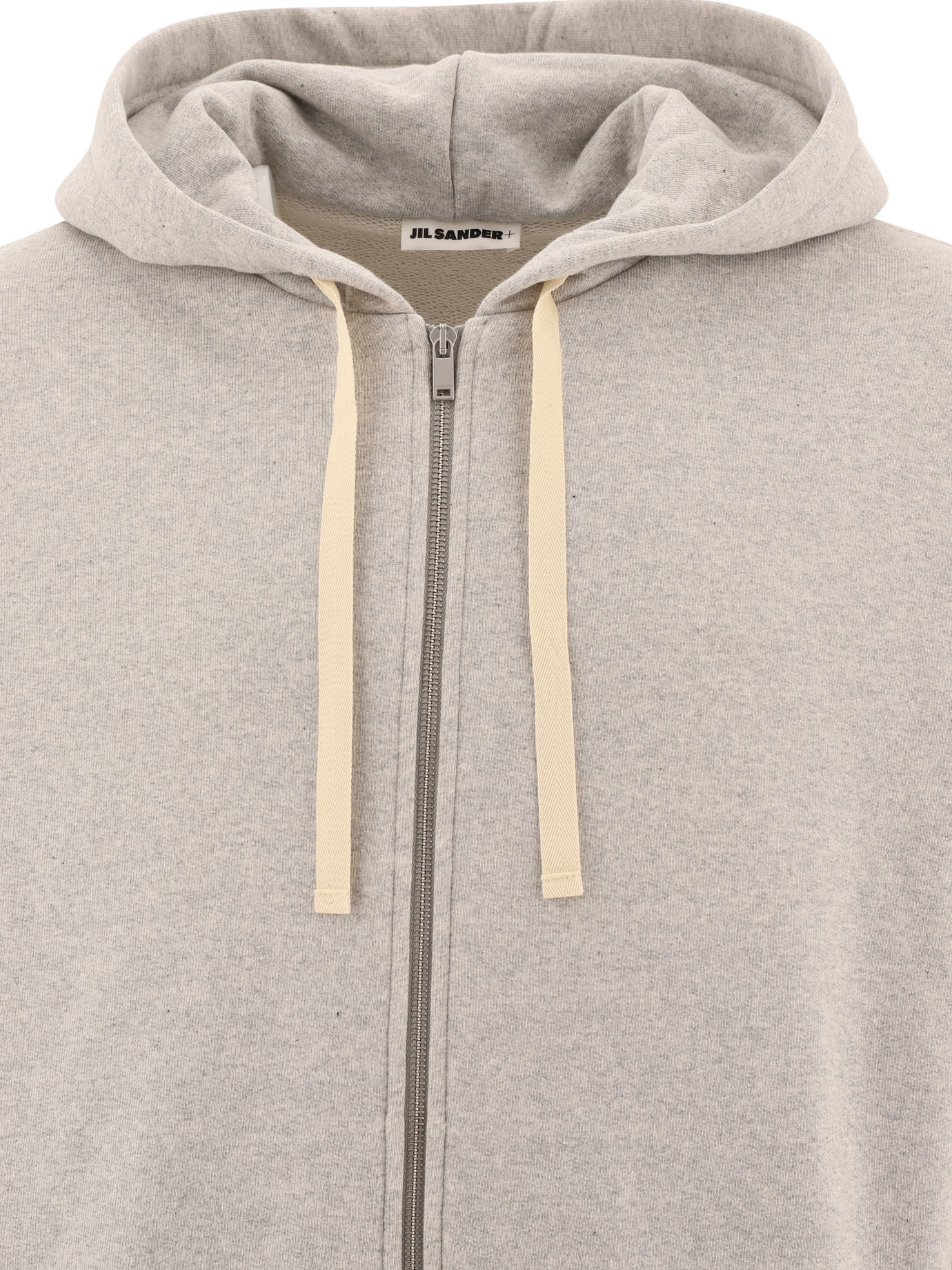 JIL SANDER Grey Zippered hoodie with logo patch